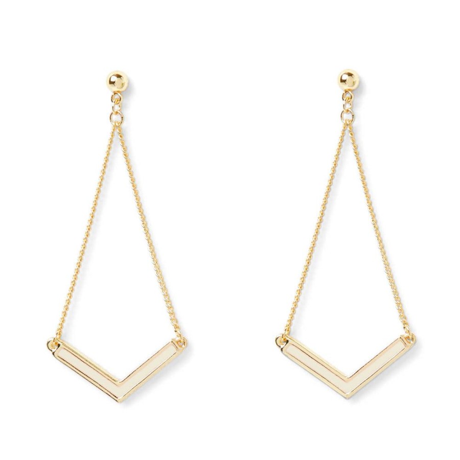 Draeger Paris Boucles D'Oreilles Pendante En V - Email Creme Dore A L'Or Fin Wholesale