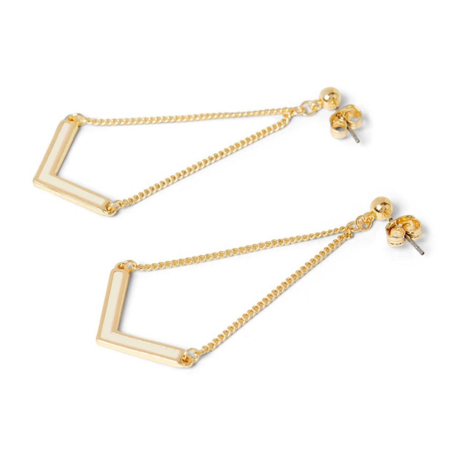 Draeger Paris Boucles D'Oreilles Pendante En V - Email Creme Dore A L'Or Fin Wholesale