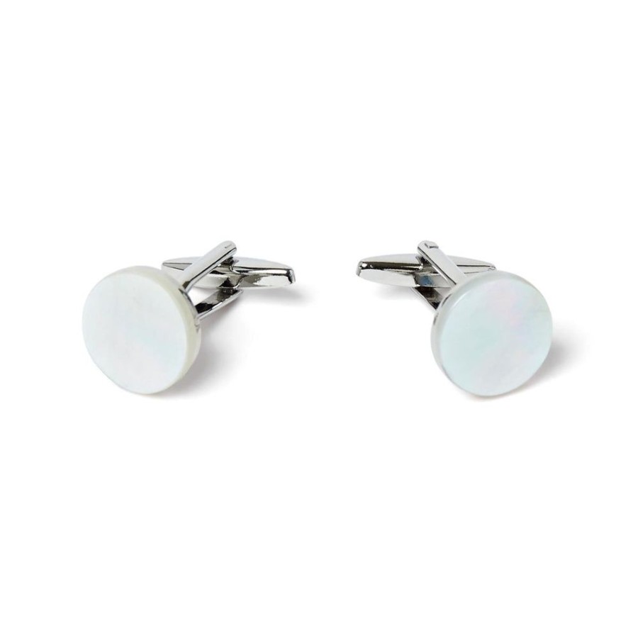 Draeger Paris Boutons De Manchette Rond Nacre - Blanc New