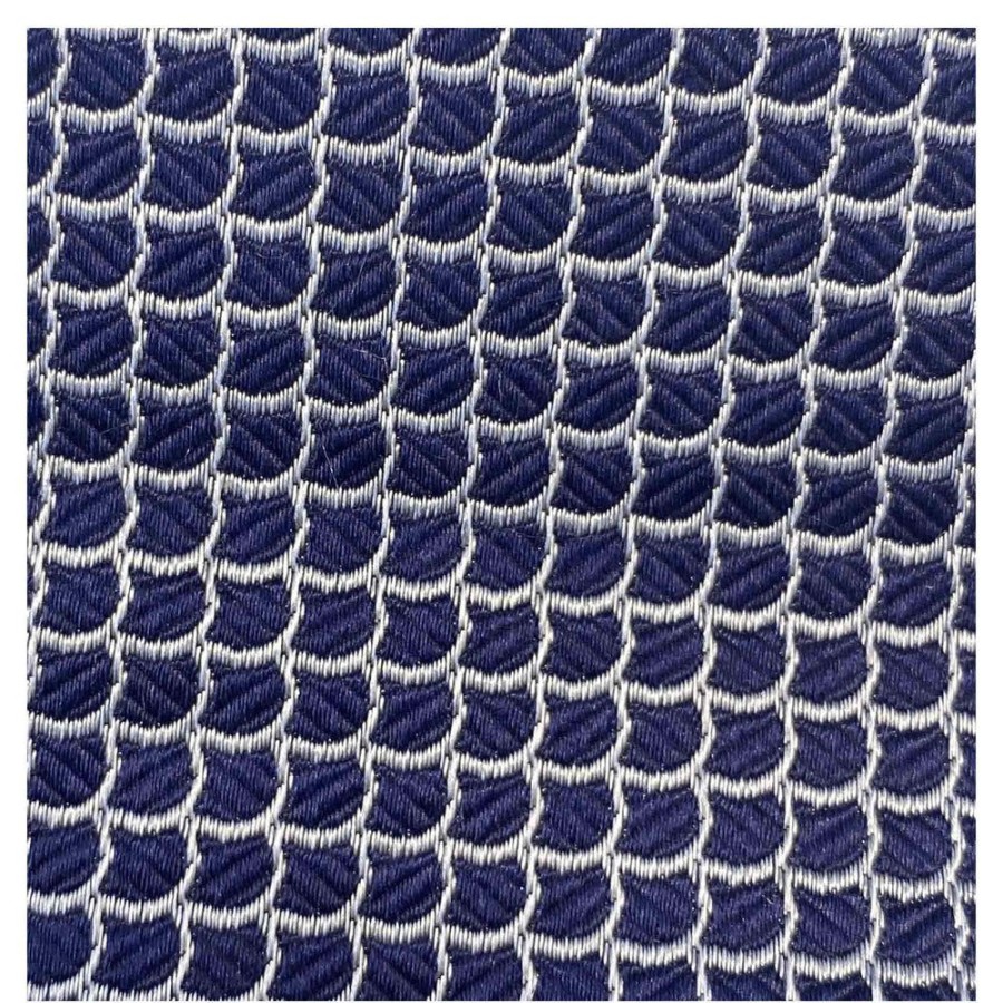 Draeger Paris Cravate A Motif Geometrique Argent Et Bleu Marine New