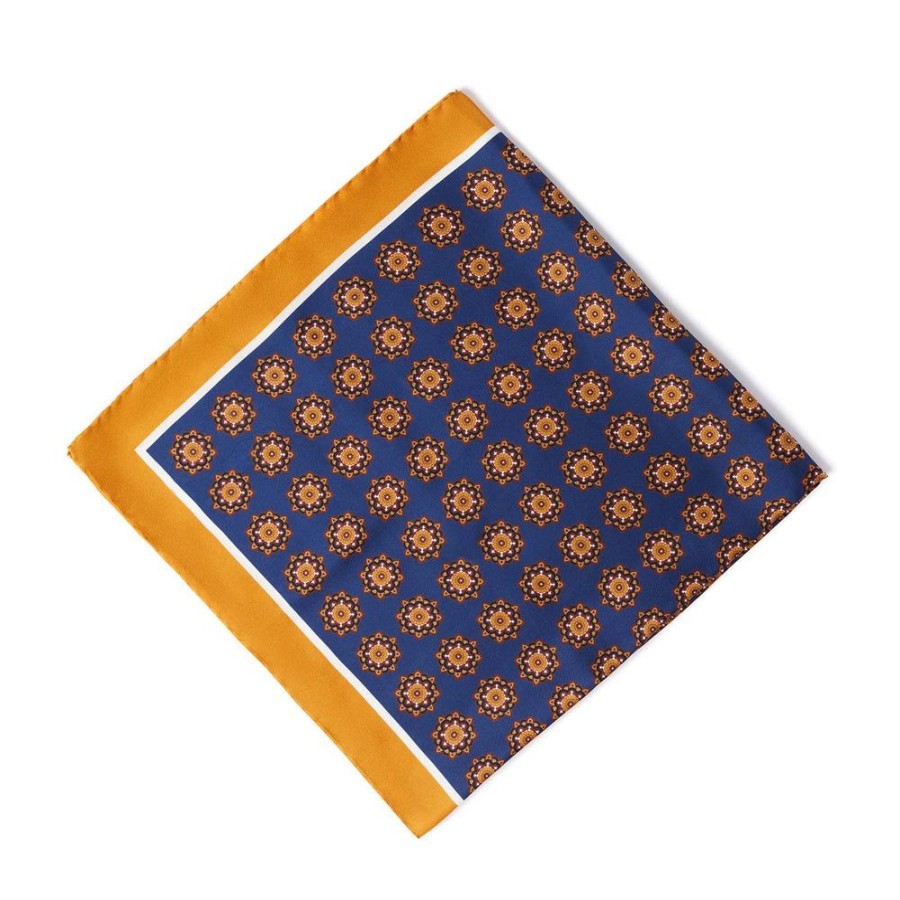 Draeger Paris Bandana En 100% Soie - Bleu Marine - Twill Imprime Mandalas - Unie - 67X67 Cm Best