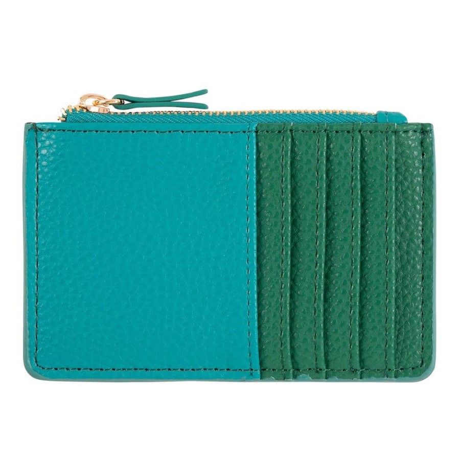 Draeger Paris Porte-Cartes Zippe - Turquoise Et Vert New