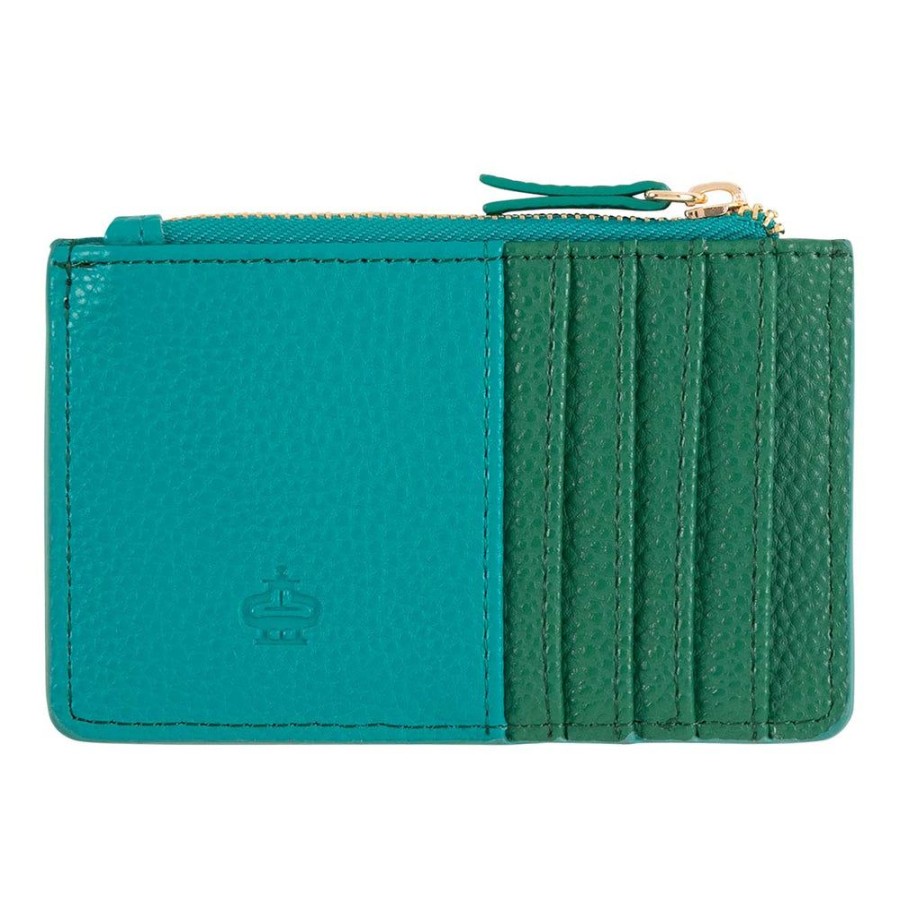 Draeger Paris Porte-Cartes Zippe - Turquoise Et Vert New