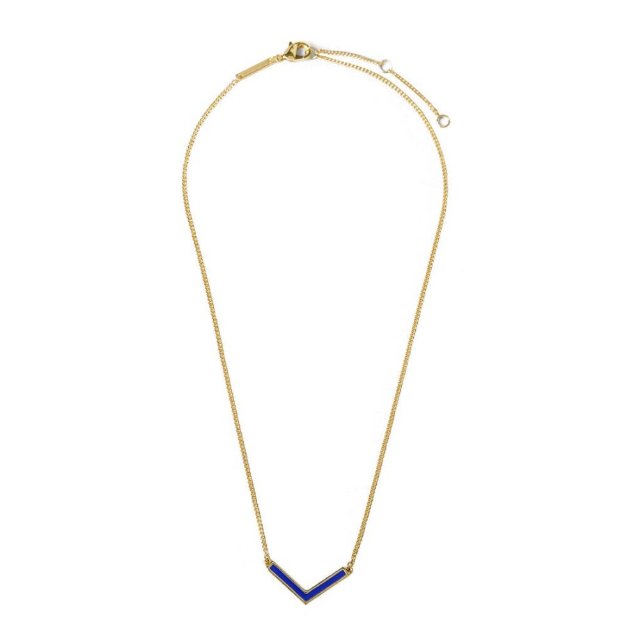 Draeger Paris Collier Ajustable 3 Niveaux En V - Email Bleu Dore A L'Or Fin Wholesale