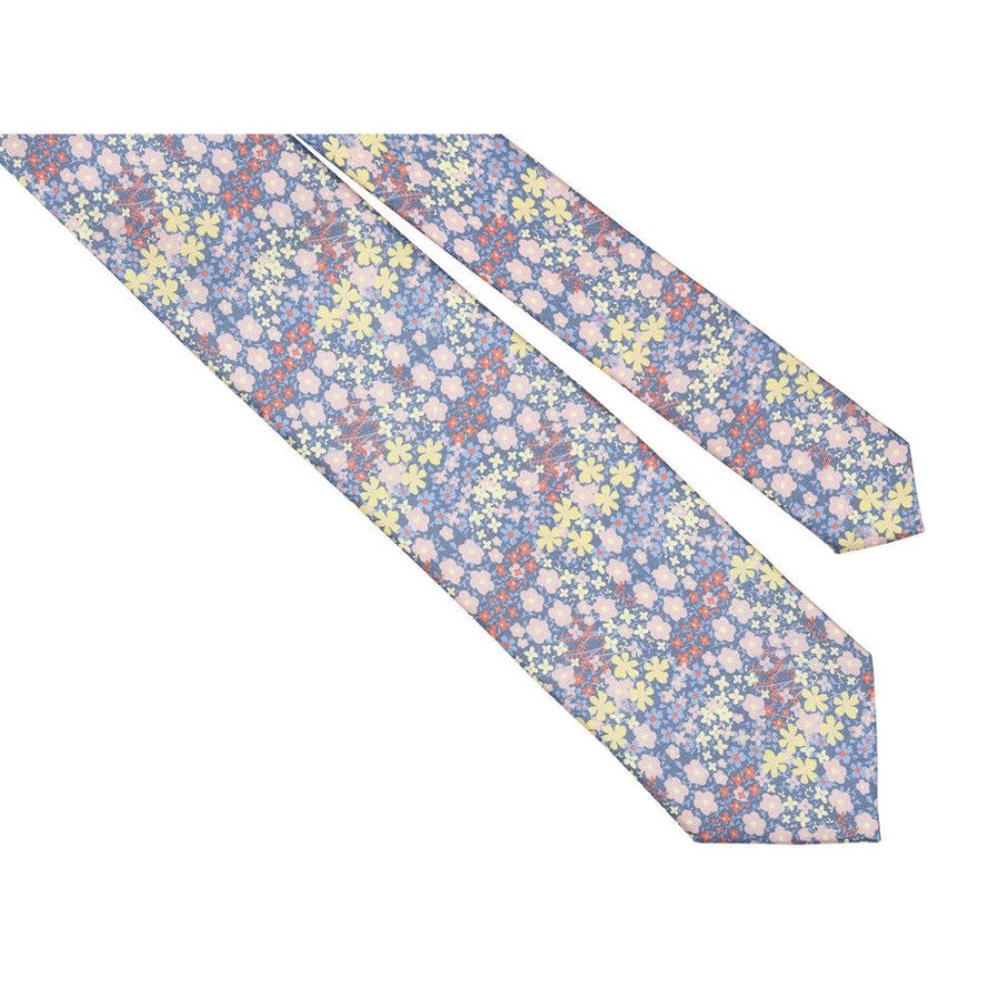 Tie Rack Cravate Homme Champ De Fleurs Bleu Marine / Rose Clair New