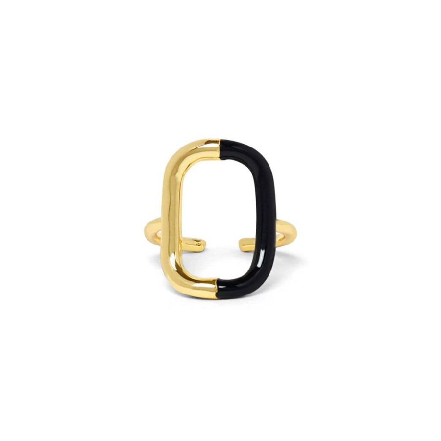 Draeger Paris Bague Ovale Email Duo Noir Et Dore New