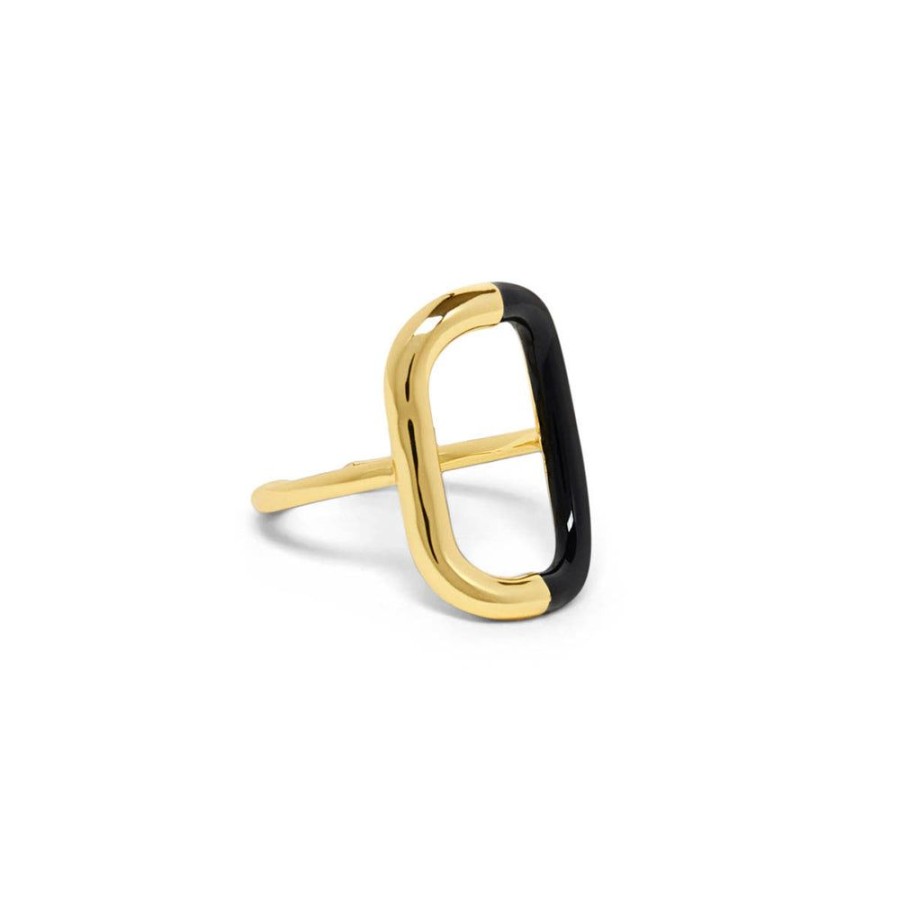 Draeger Paris Bague Ovale Email Duo Noir Et Dore New