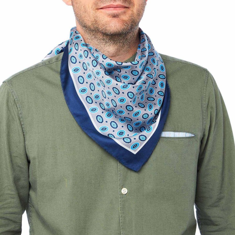 Draeger Paris Bandana En 100% Soie - Gris - Twill Imprime Ovales - Unie - 67X67 Cm Clearance