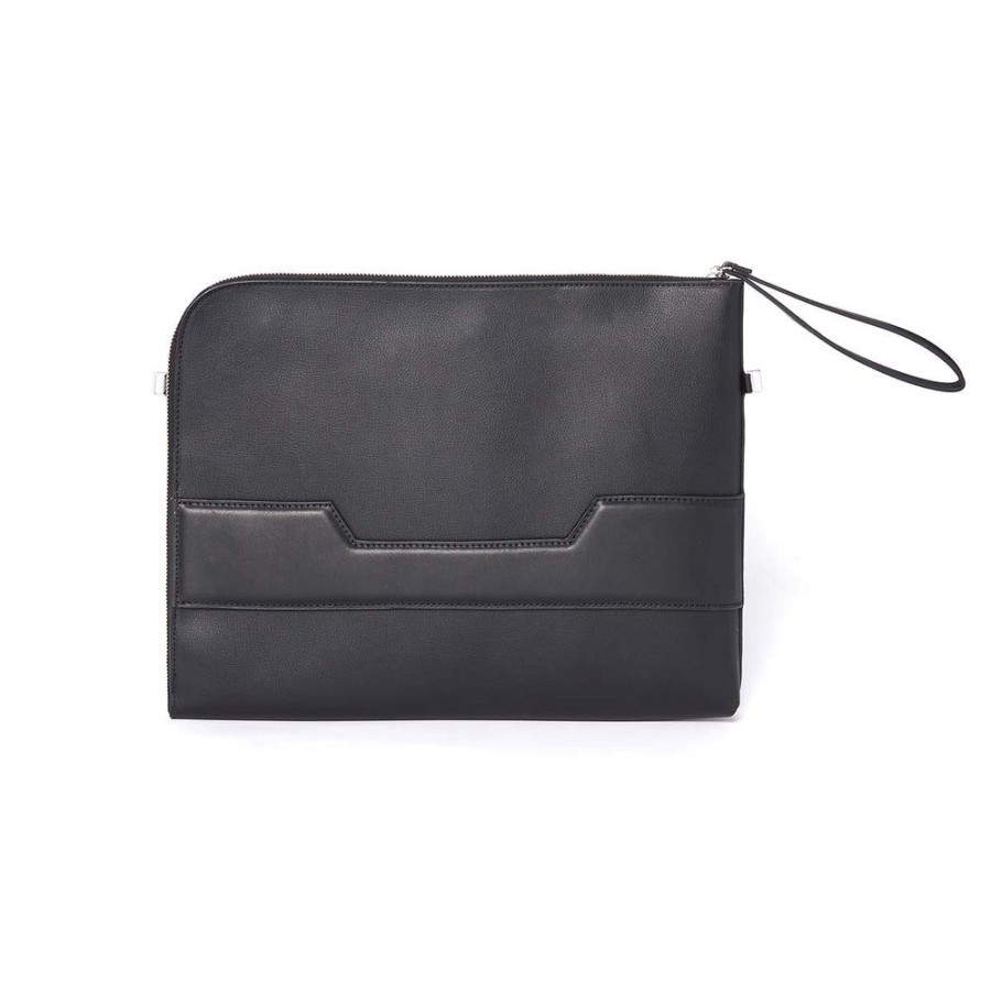 Draeger Paris Grande Pochette Zippee Pour Ordinateur 14'' - Noir - 100% Cuir - Homme - Ordinateur - Renfort En Mousse - Double Porte Best