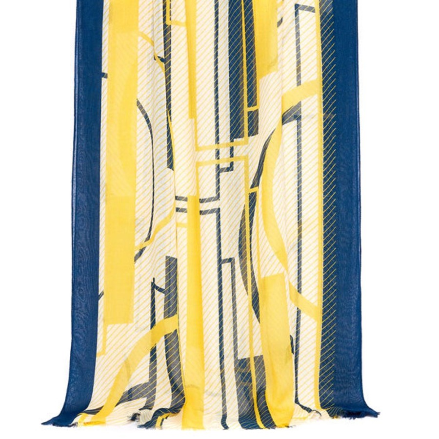 Draeger Paris Foulard Imprime Art Deco - Jaune Et Bleu - Homme - 70X180 Cm - Draeger Hot