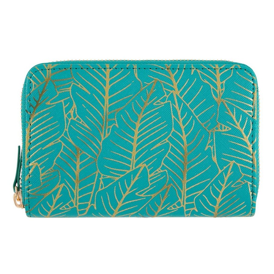 Draeger Paris Portefeuille Femme - Feuilles Dorees - Turquoise Wholesale