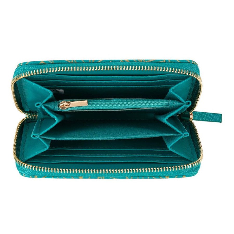 Draeger Paris Portefeuille Femme - Feuilles Dorees - Turquoise Wholesale