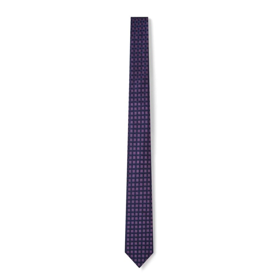 Draeger Paris Cravate A Carreaux Geometriques Violet Et Bleu Marine Clearance