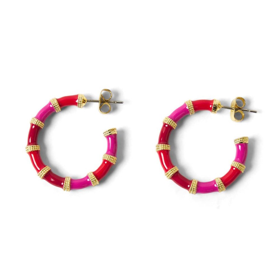 Draeger Paris Boucles D'Oreilles Creoles Email Rouge & Fuchsia New