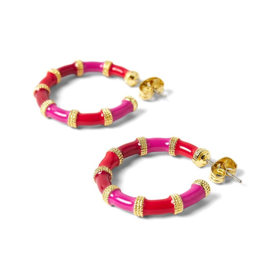 Draeger Paris Boucles D'Oreilles Creoles Email Rouge & Fuchsia New