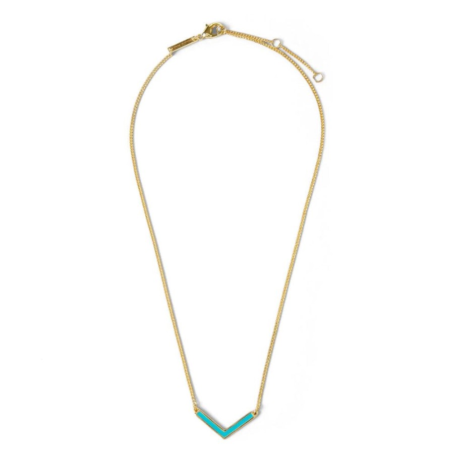 Draeger Paris Collier Ajustable 3 Niveaux En V - Email Turquoise Dore A L'Or Fin Clearance