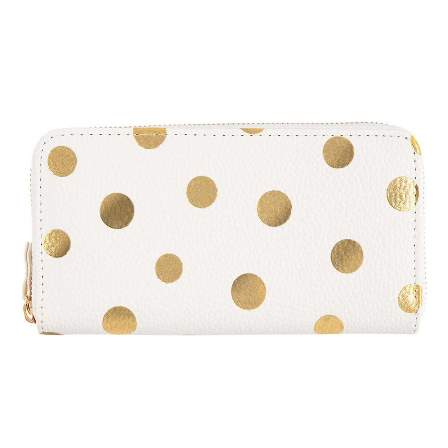 Draeger Paris Grand Portefeuille Femme - Pois Dores - Blanc Clearance